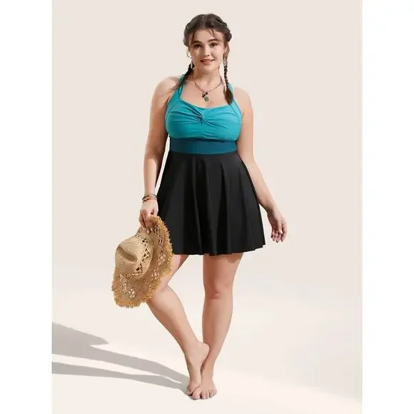 🔥SALE Size 14 16 1X Plus Size Heart Neckline Tummy Control Swim Dress BloomChic - Picture 3 of 7
